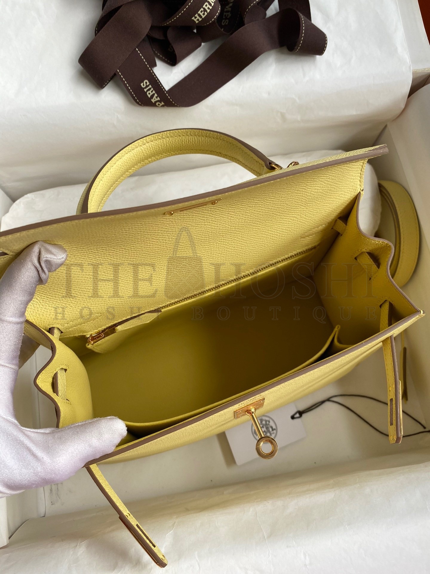 H**me5 Epsom Kelly 25cm Sellier Handmade Jaune Poussin Bag Master Quality