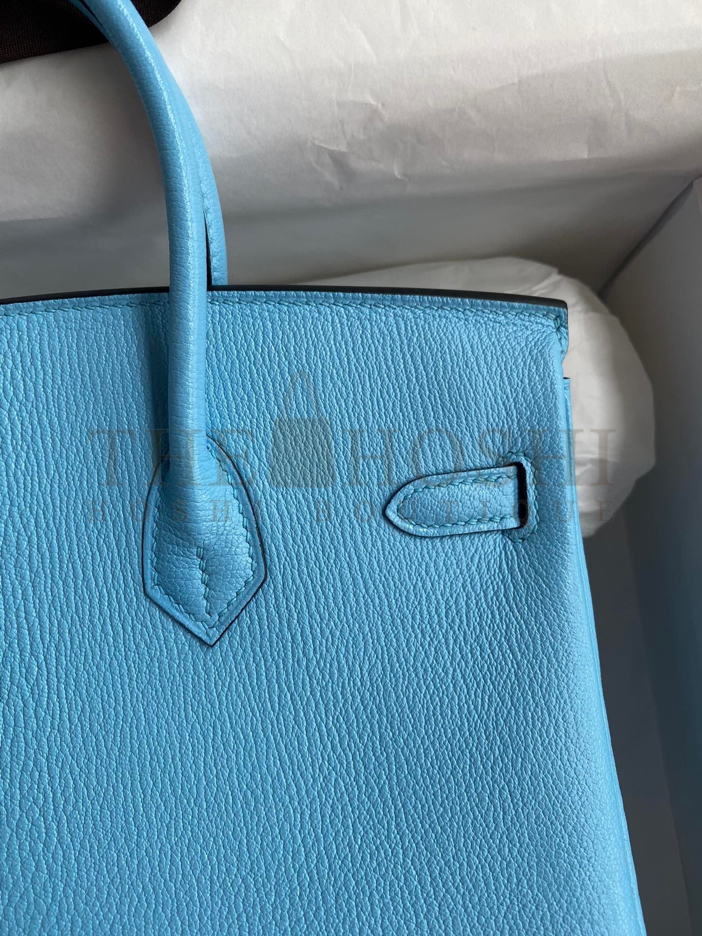 H**me5 Birkin 25 Retourne Handmade Bag In Blue Aztec Chevre Mysore Leather Master Quality