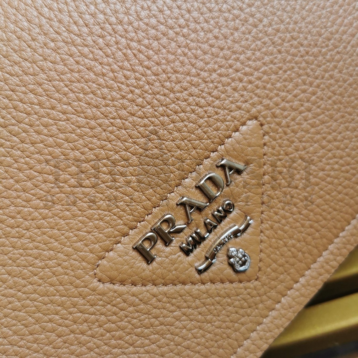 Pra*a Flap Shoulder Bag in Brown Grained Leather Master Quality