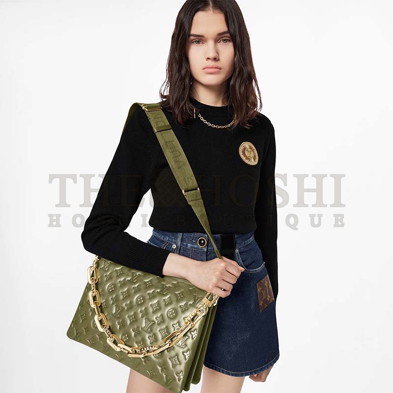 L0vis Vvtt0n LV Women Coussin MM Handbag Khaki Monogram Embossed Puffy Lambskin Master Quality