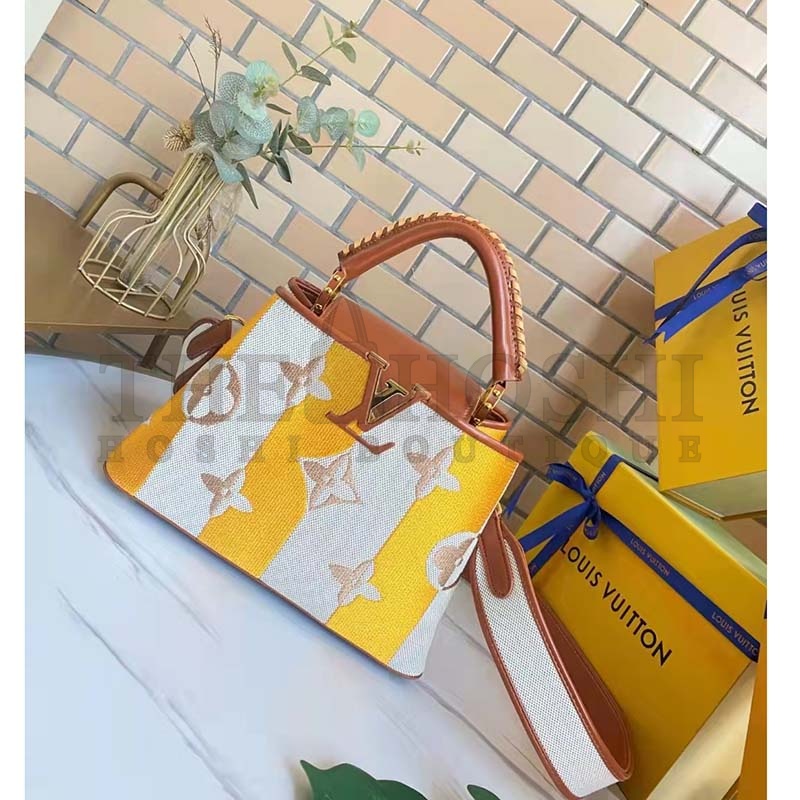 L0vis Vvtt0n LV Women Capucines BB Handbag Yellow Calfskin Canvas Master Quality