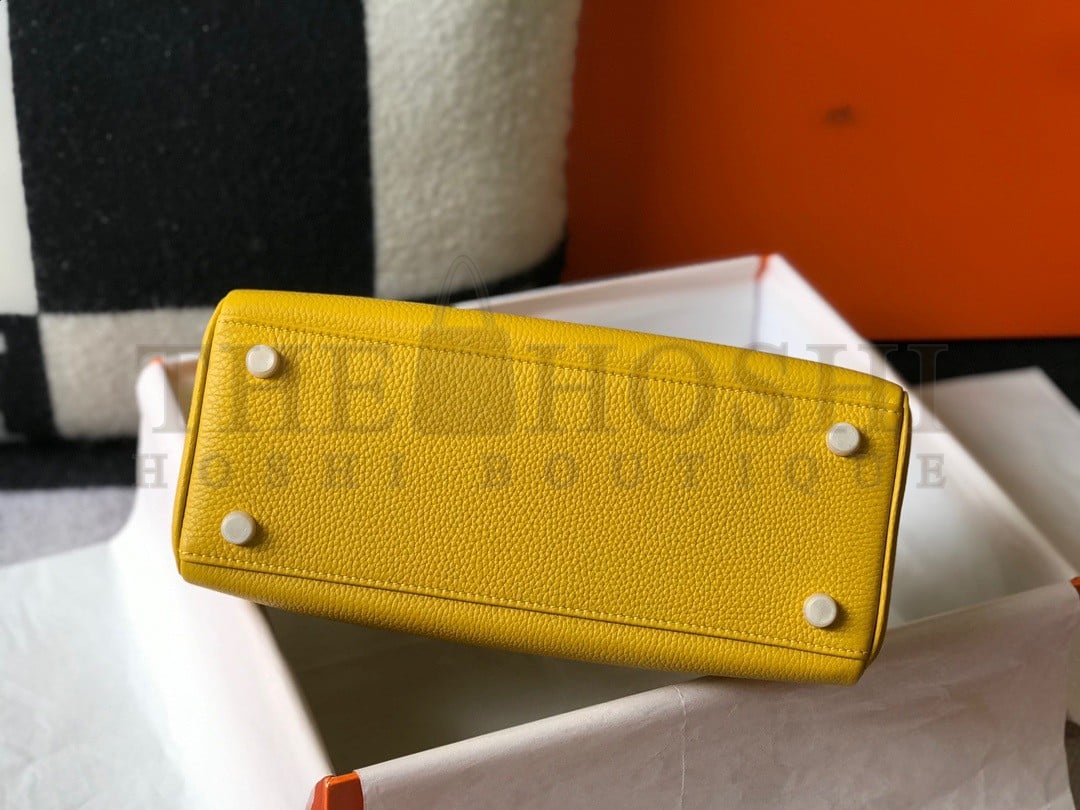 H**me5 Kelly 25cm Retourne Bag in Jaune Ambre Clemence Leather GHW Master Quality