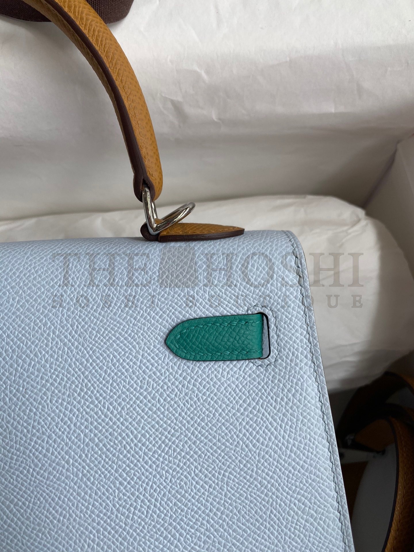 H**me5 Kelly Sellier 25 Tricolor Bag in Blue/Green/SesameEpsom Calfskin Master Quality