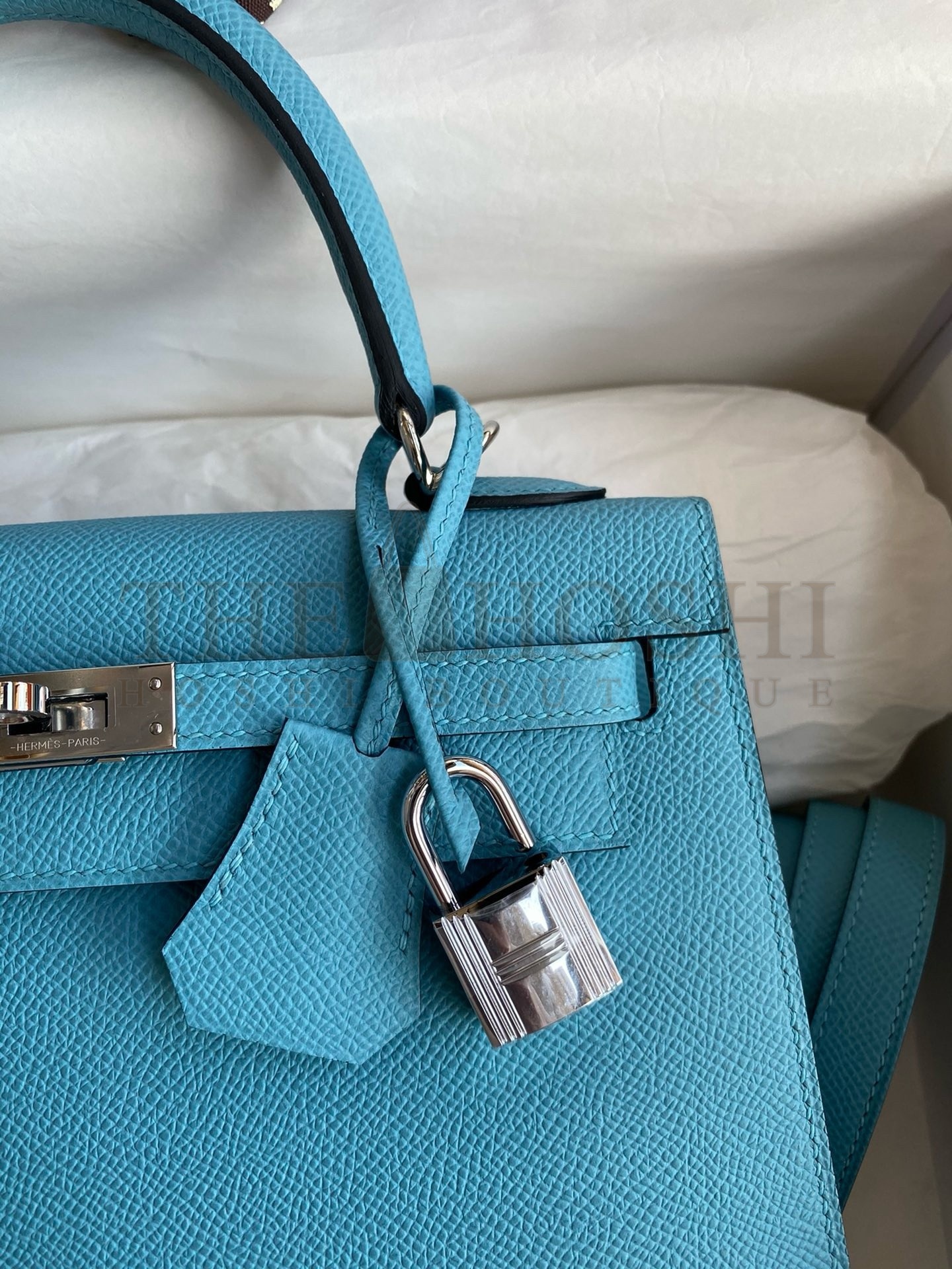 H**me5 Kelly Sellier 25 Handmade Bag In Blue du Nord Epsom Calfskin Master Quality