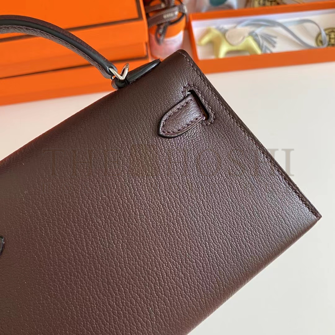 H**me5 Women Mini Kelly 20 Bag Suede Leather Silver Hardware-Chocolate Master Quality
