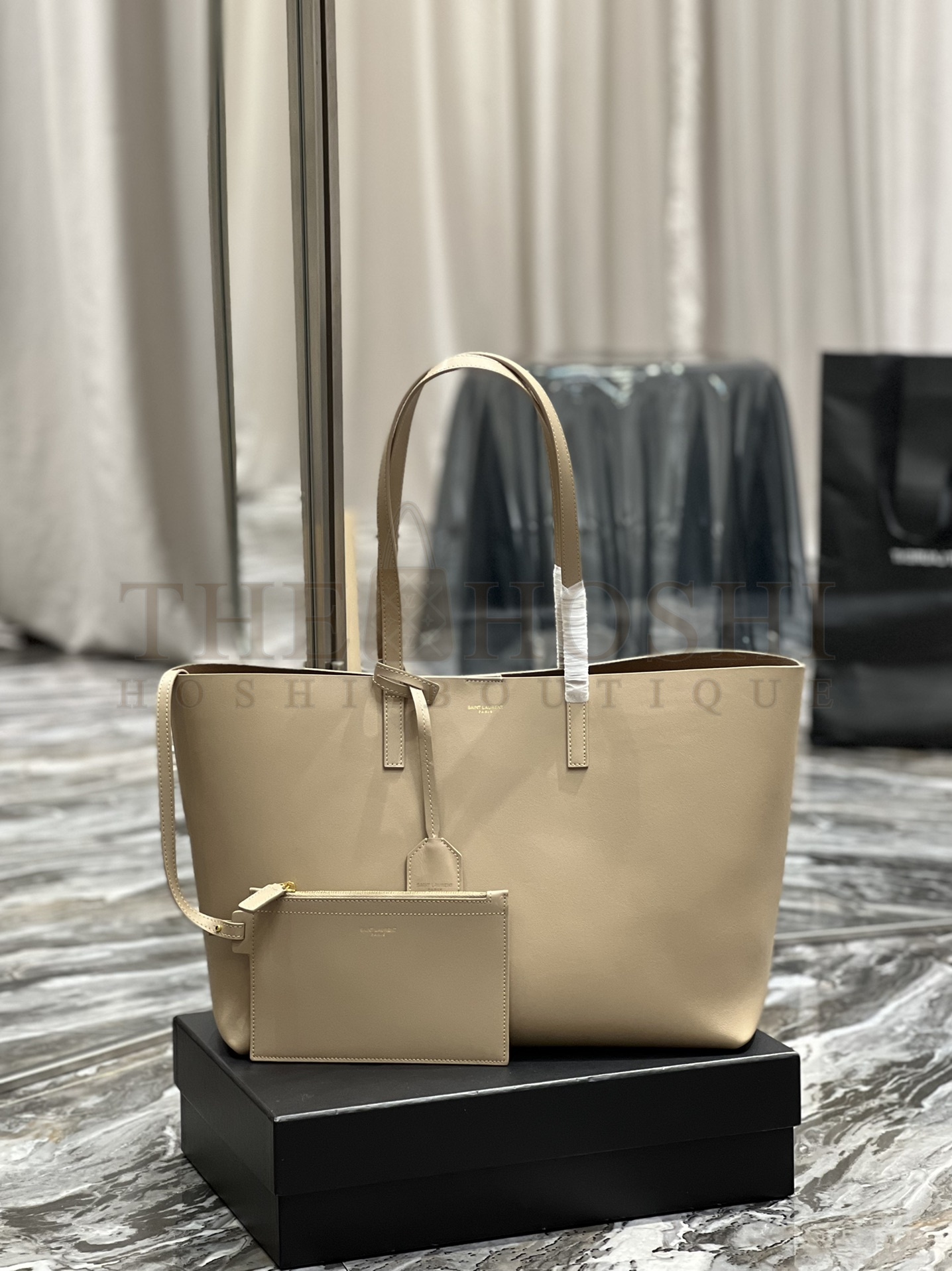 Sa1nt Lau*nt Y51 Women Shopping Sa1nt Lau*nt Tote Black Leather and light brown 38×28×13cm Master Quality