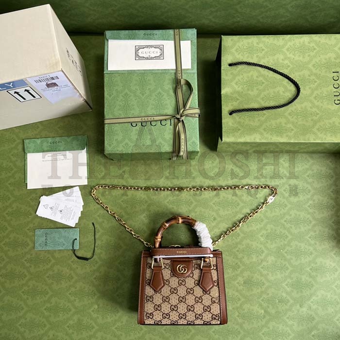 Gvc*1 Women Diana Mini Tote Bag Camel Ebony GG Canvas Crystals Double G Master Quality