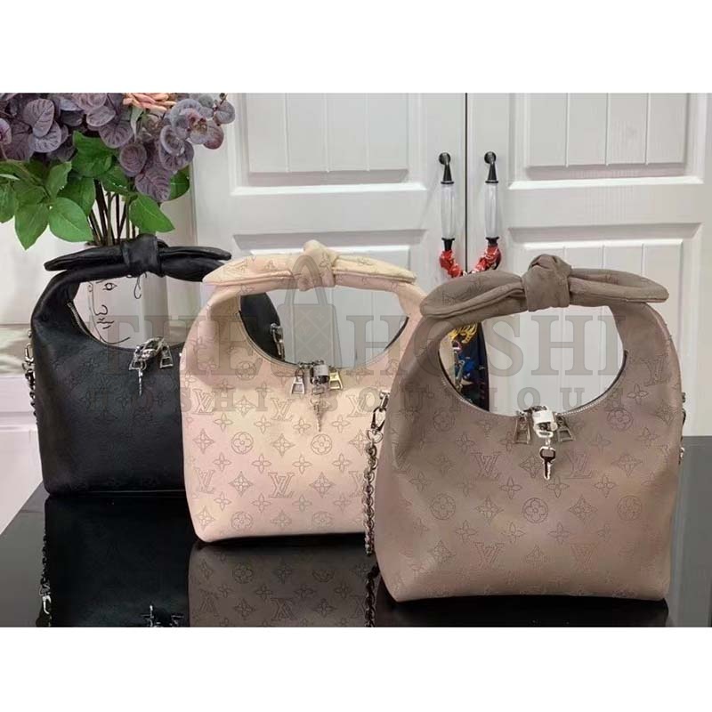 L0vis Vvtt0n LV Women Why Knot PM Handbag Black Perforated Mahina Calf Leather Master Quality