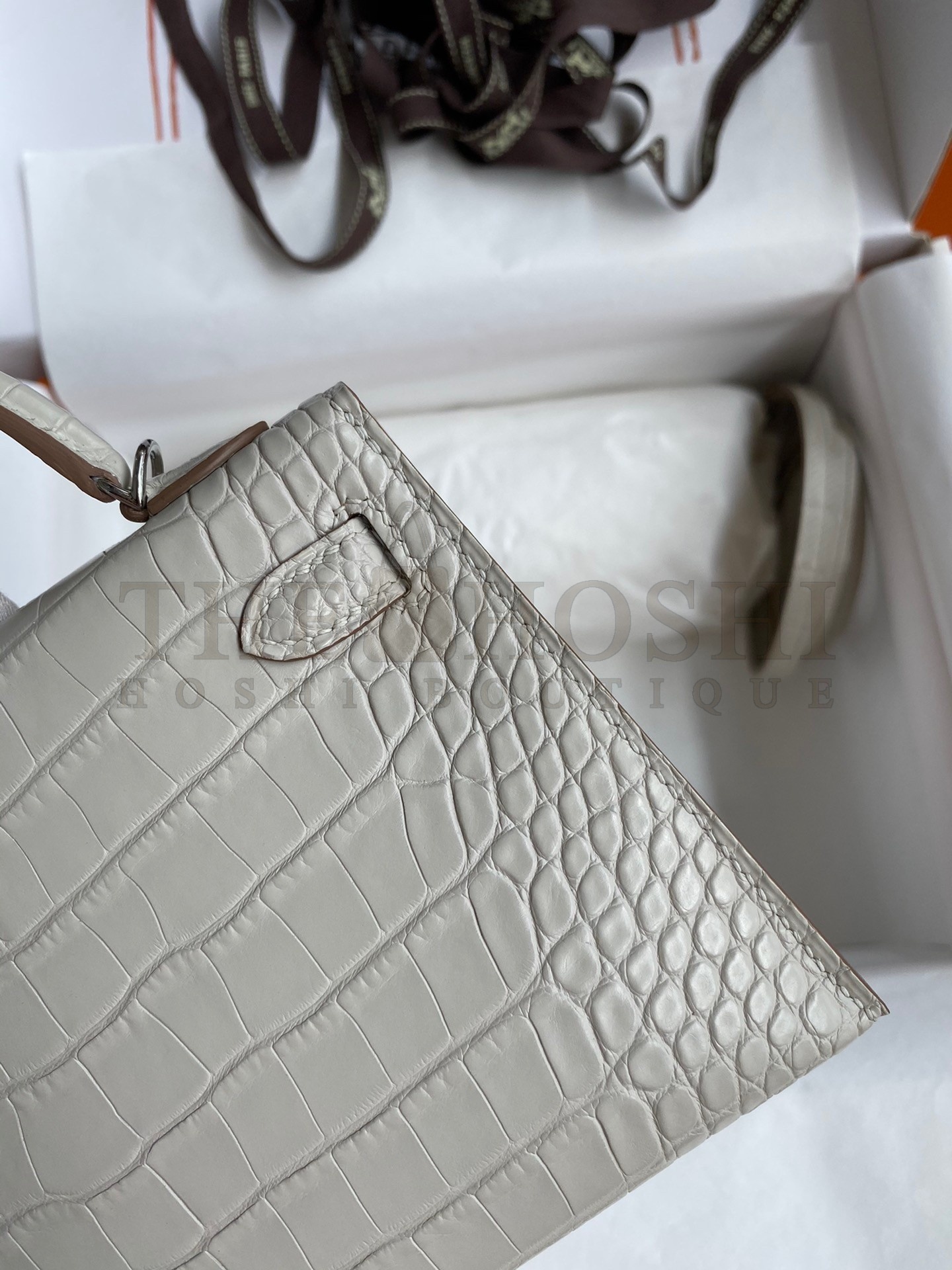 H**me5 Kelly Mini II Sellier Handmade Bag In Grey Matte Alligator Leather Master Quality