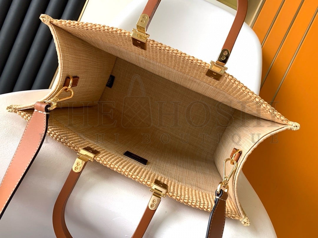 F**di Sunshine Medium Tote Bag in Natural Straw Master Quality