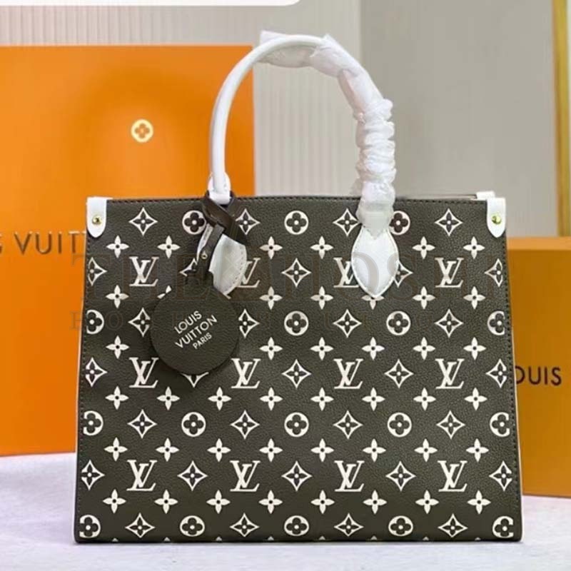 L0vis Vvtt0n LV Women OnTheGo MM Tote Bag Green Printed Embossed Grained Cowhide Master Quality