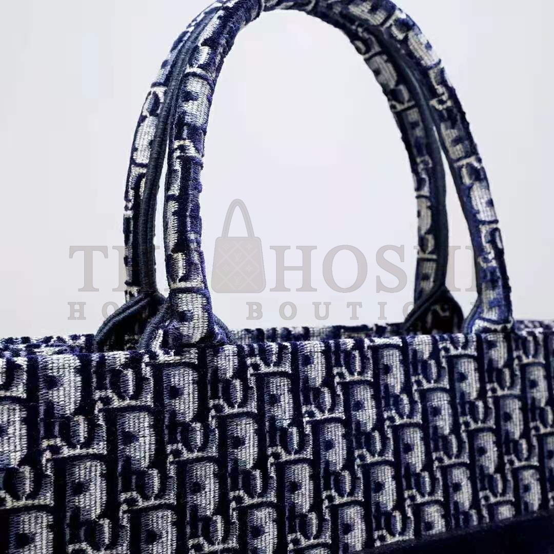 D10r Women Small D10r Book Tote Blue D10r Oblique Embroidered Velvet Master Quality