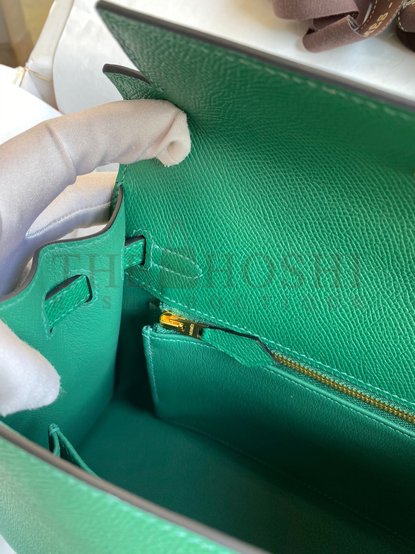 H**me5 Kelly Sellier 25 Handmade Bag In Vert Vertigo Epsom Calfskin Master Quality