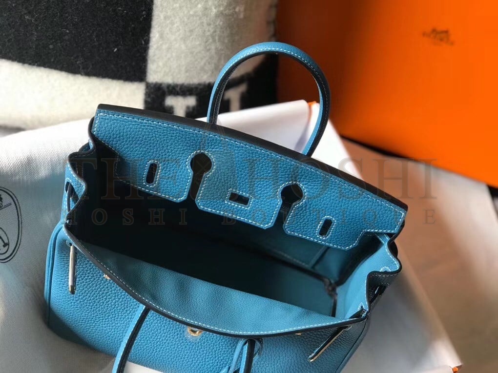 H**me5 Birkin 25 Bag In Blue Jean Clemence Leather with GHW Master Quality