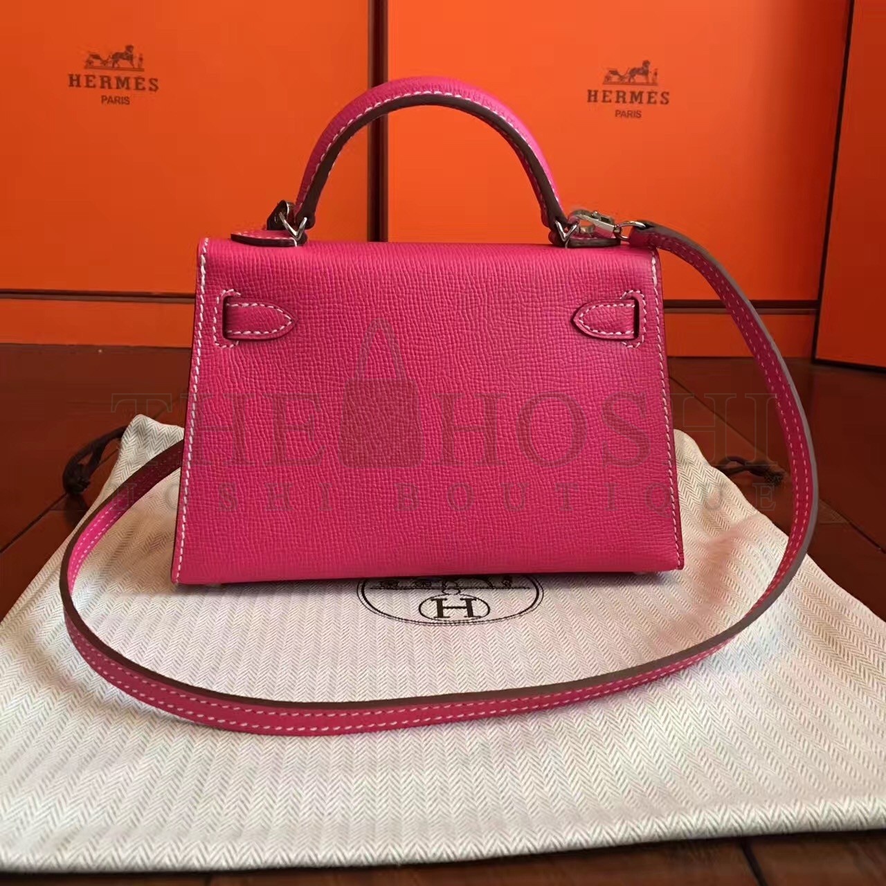 H**me5 Rose Tyrien Epsom Kelly Mini II Handmade Bag Master Quality