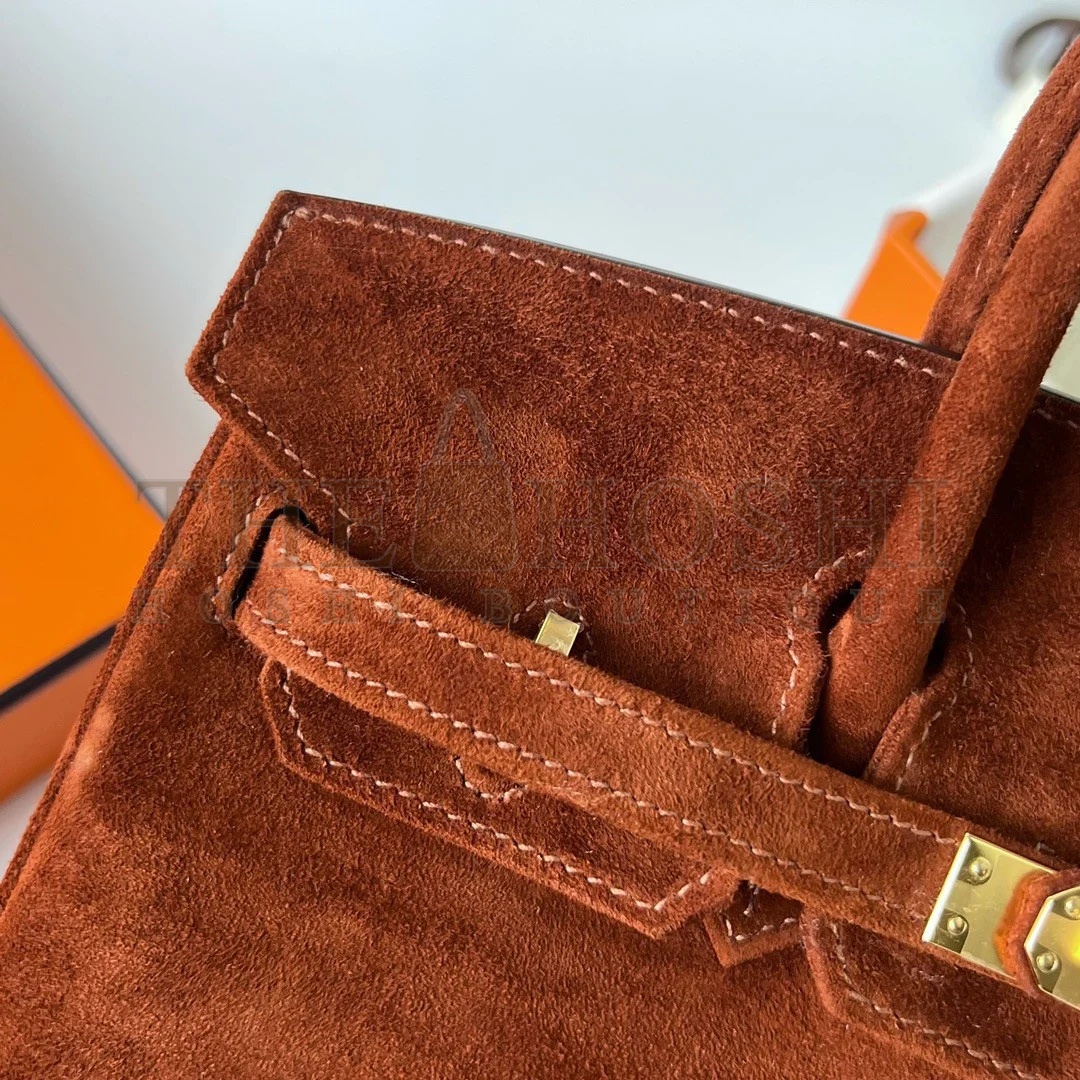 H**me5 Birkin 25 Retourne Handmade Bag In Brown Doblis Suede Leather Master Quality
