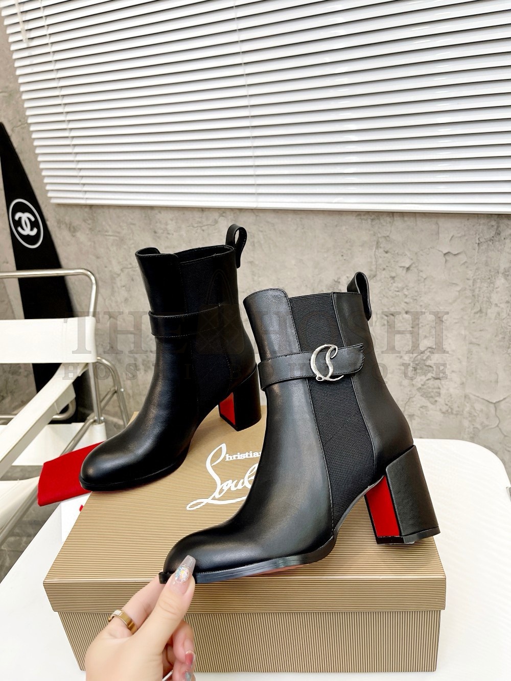 Chr1st1an Louboutin CL Chelsea Ankle Boots 70MM in Black Leather Master Quality