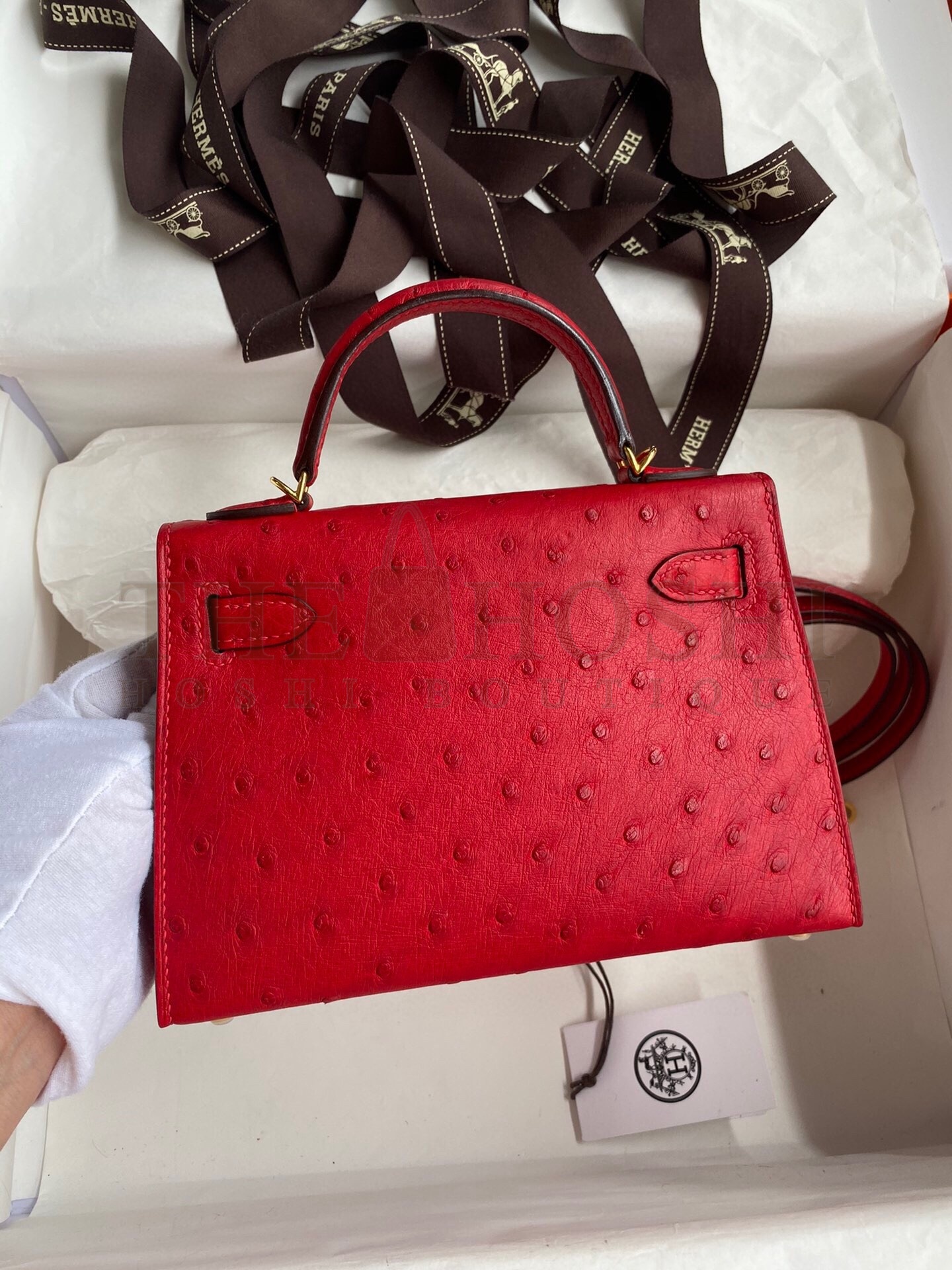 H**me5 Kelly Mini II Sellier Handmade Bag In Red Ostrich Leather Master Quality