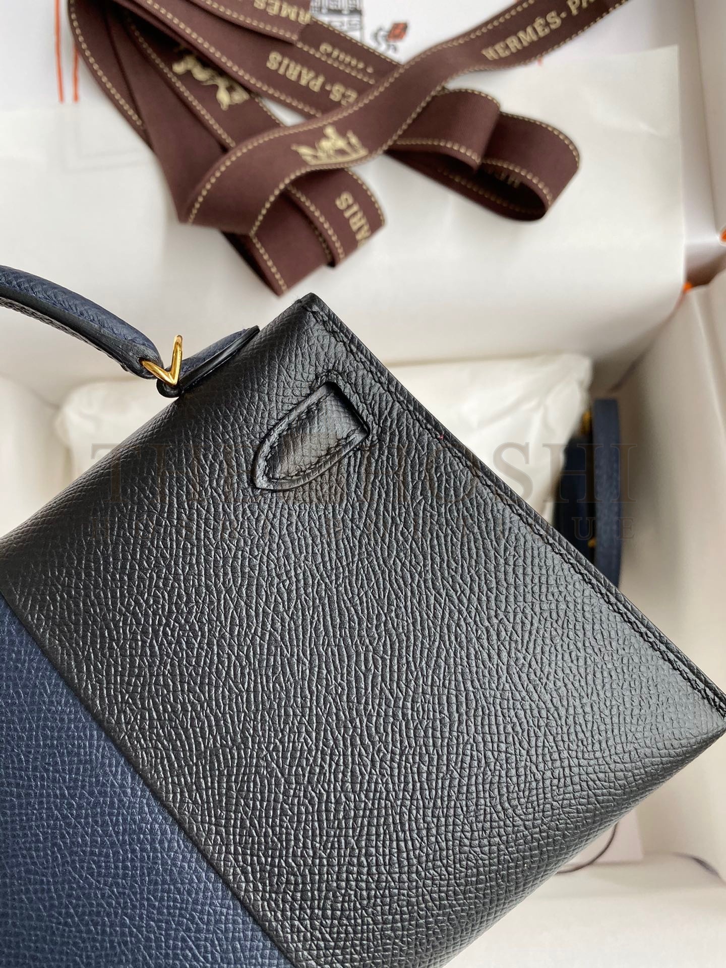 H**me5 Kelly Mini II Sellier Tri-color Bag In Black/Blue Indigo/Red Calfskin Master Quality