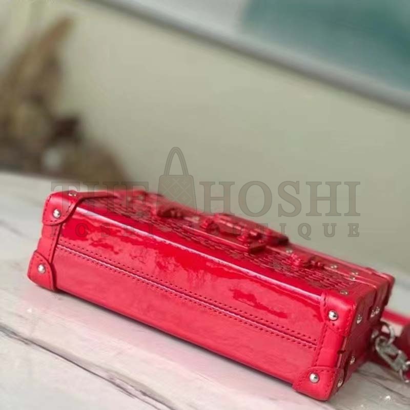 L0vis Vvtt0n LV Women Petite Malle Handbag Red Patent Calfskin Cowhide Leather Master Quality