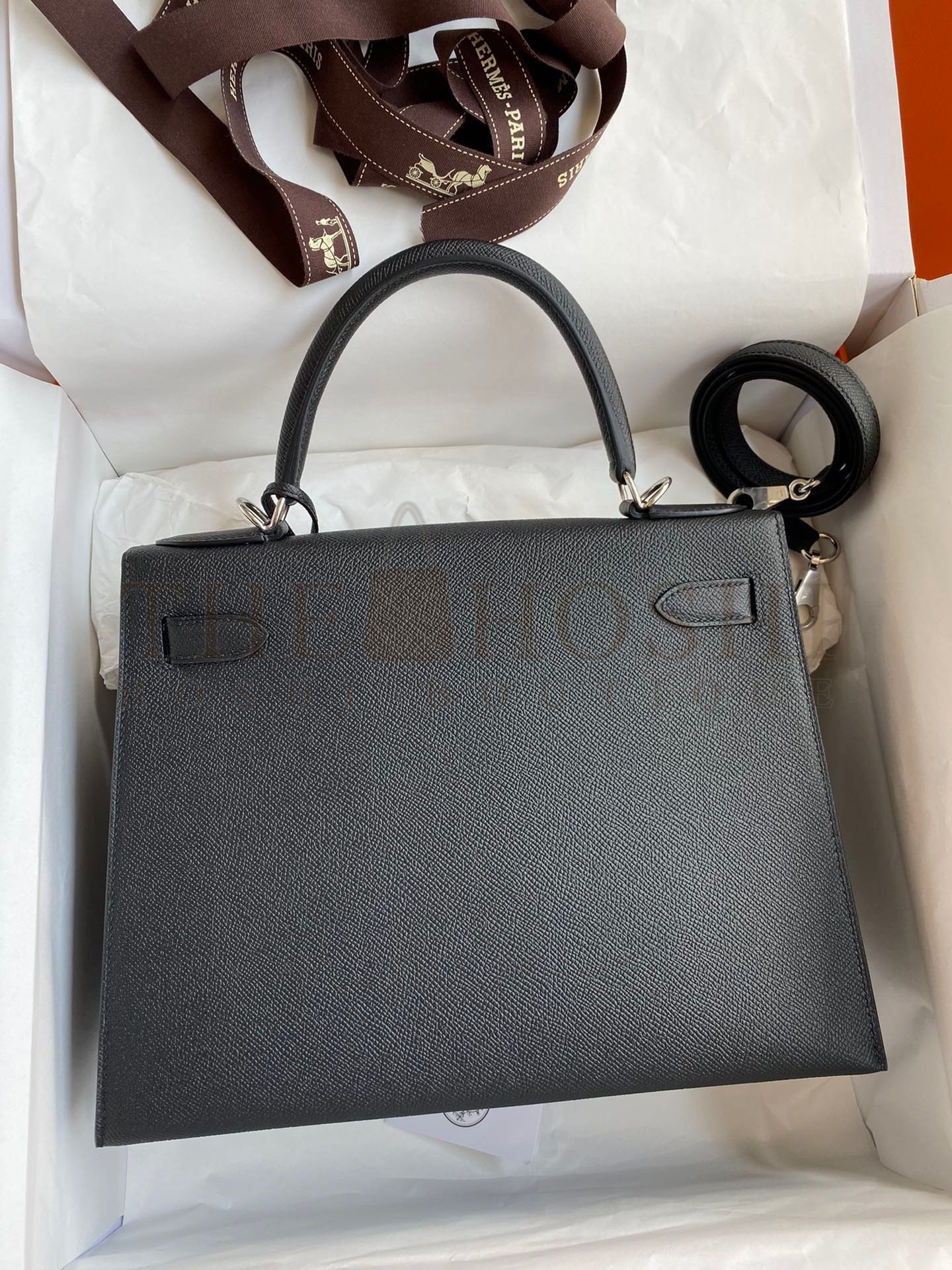 H**me5 Kelly Sellier 28 Handmade Bag In Black Epsom Calfskin Master Quality