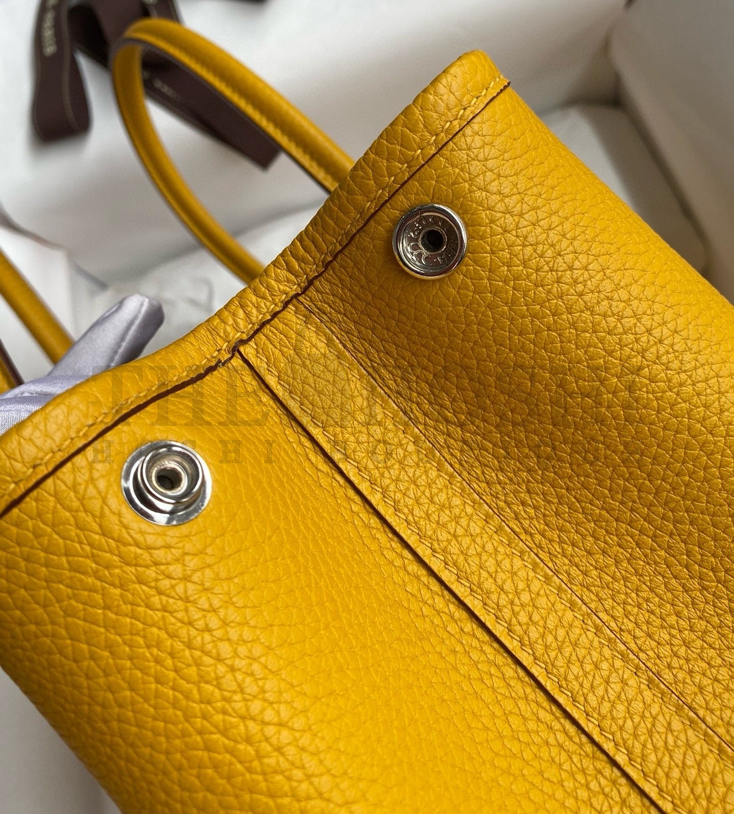 H**me5 Garden Party 30 Handmade Bag in Jaune Ambre Clemence Leather Master Quality