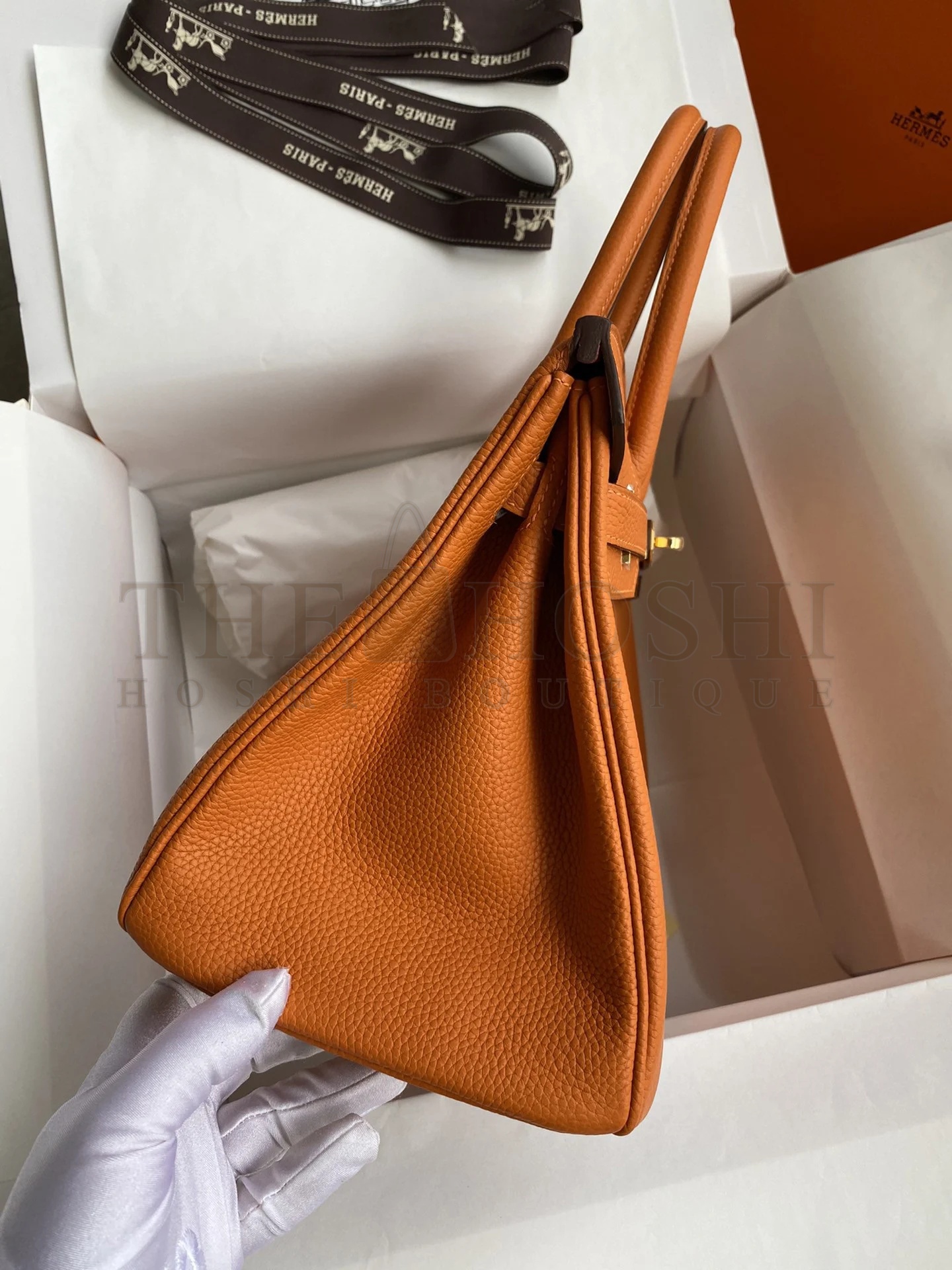 H**me5 Birkin 25 Retourne Handmade Bag In Orange Clemence Leather Master Quality
