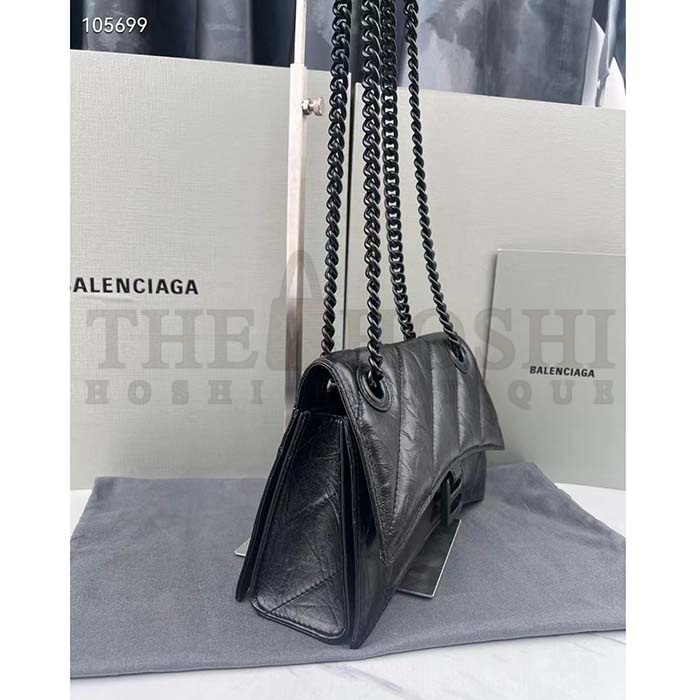 Ba1en*iaga Women Crush Small Chain Bag Quilted Black Crushed Calfskin Black Matte Hardware Master Quality