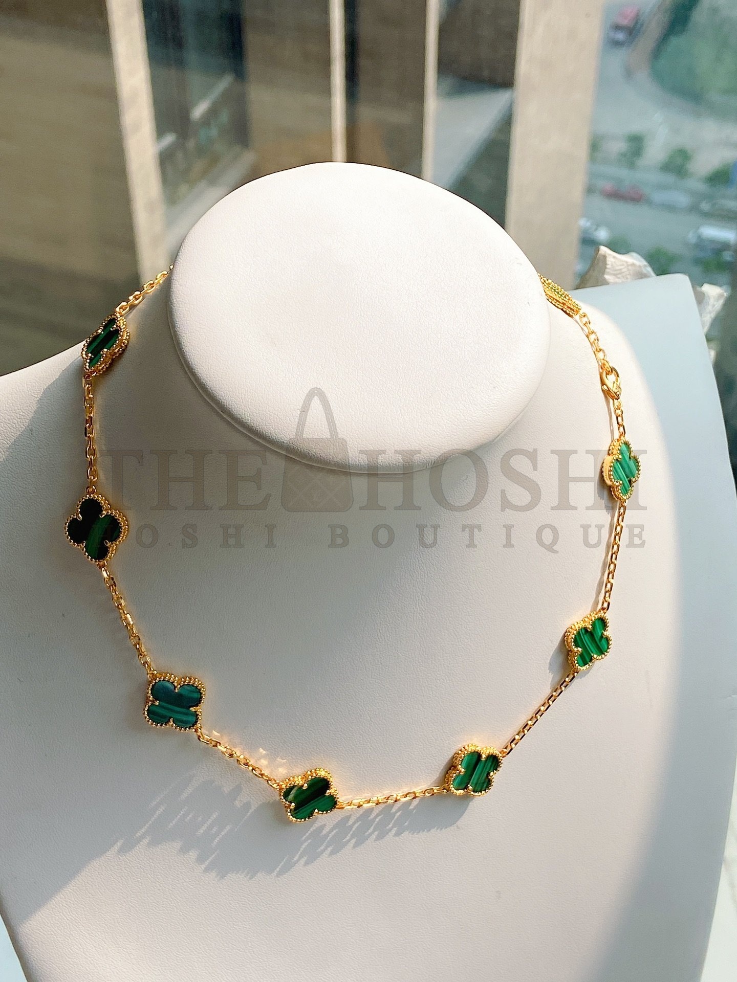 18k Premium Onyx Ten Flowers Clover Necklace. V*n Cl**f&Arpels Master Quality