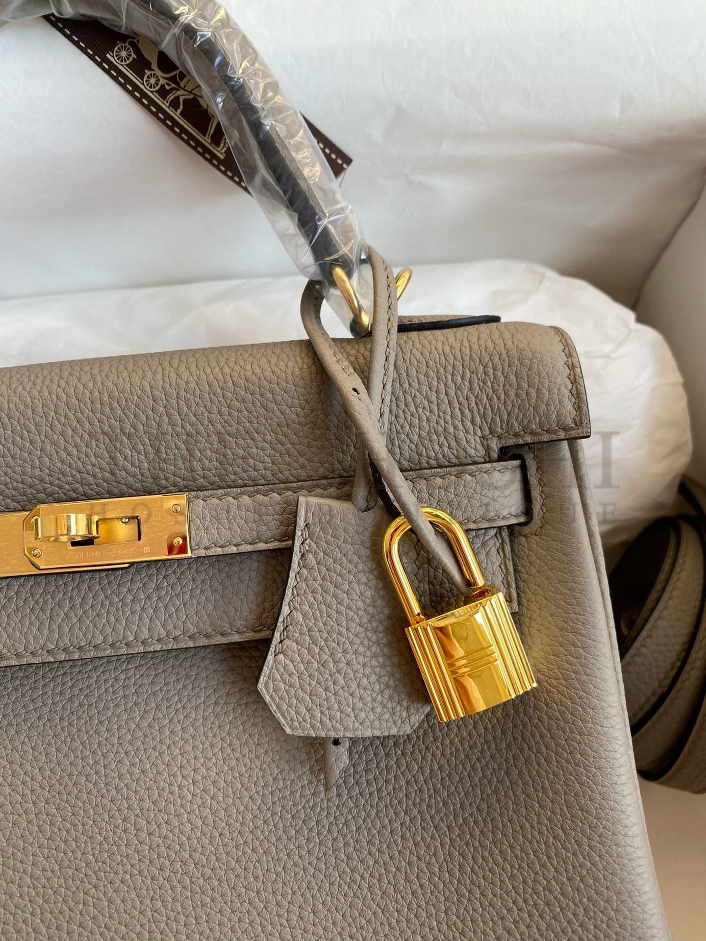 H**me5 Kelly Retourne 25 Handmade Bag In Gris Meyer Clemence Leather Master Quality