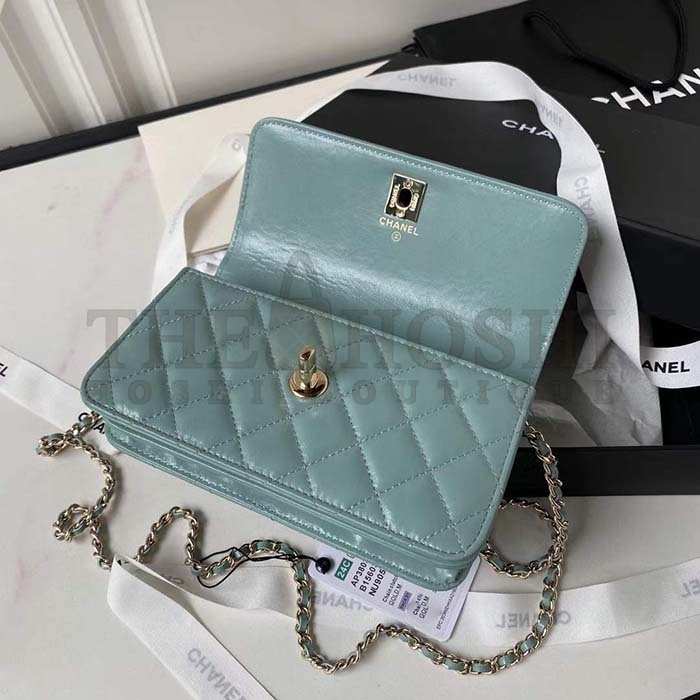 Ch**el Women CC Small Flap Bag Top Handle Pearly Lambskin Light Green Master Quality