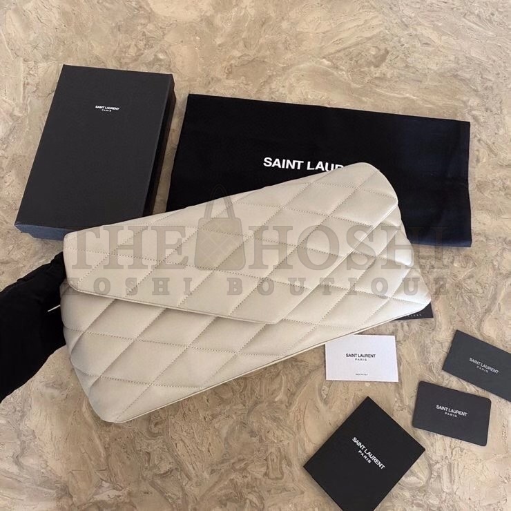 Sa1nt Lau*nt Sade Puffer Envelope Clutch In White Lambskin Master Quality