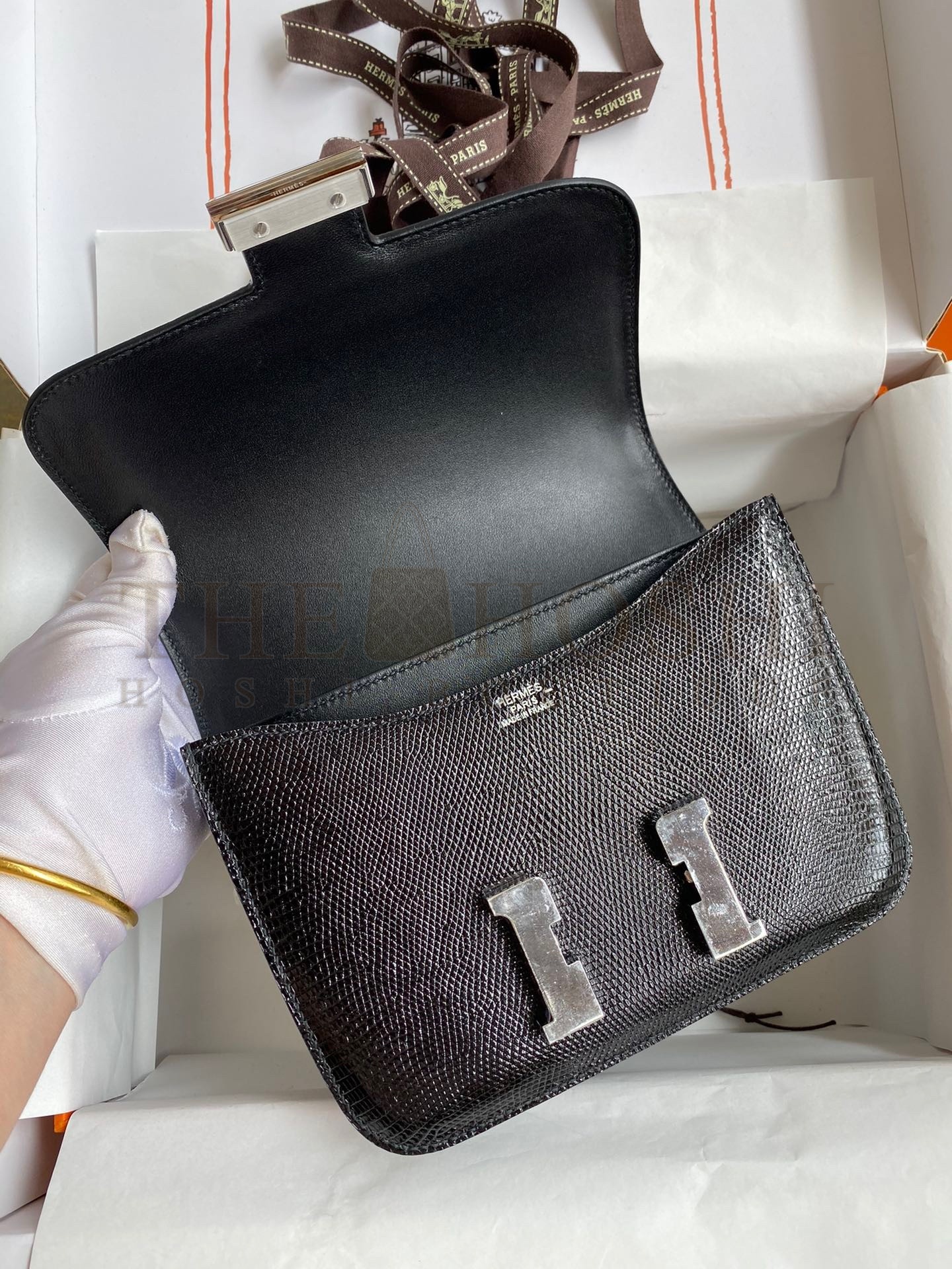 H**me5 Constance 18 Handmade Bag In Black Lizard Leather Master Quality