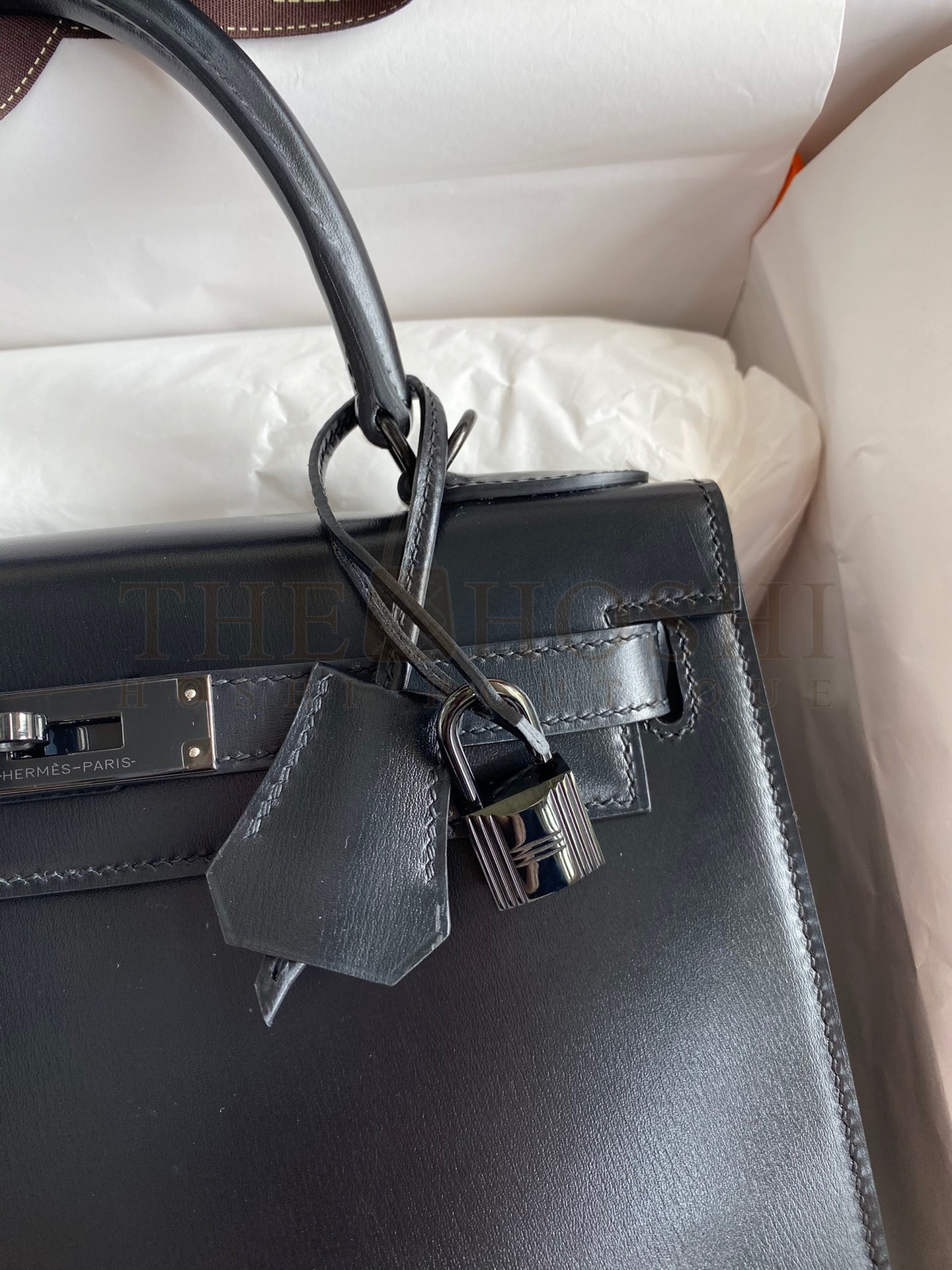 H**me5 Kelly Sellier 28 Handmade Bag In Black Box Calfskin Master Quality