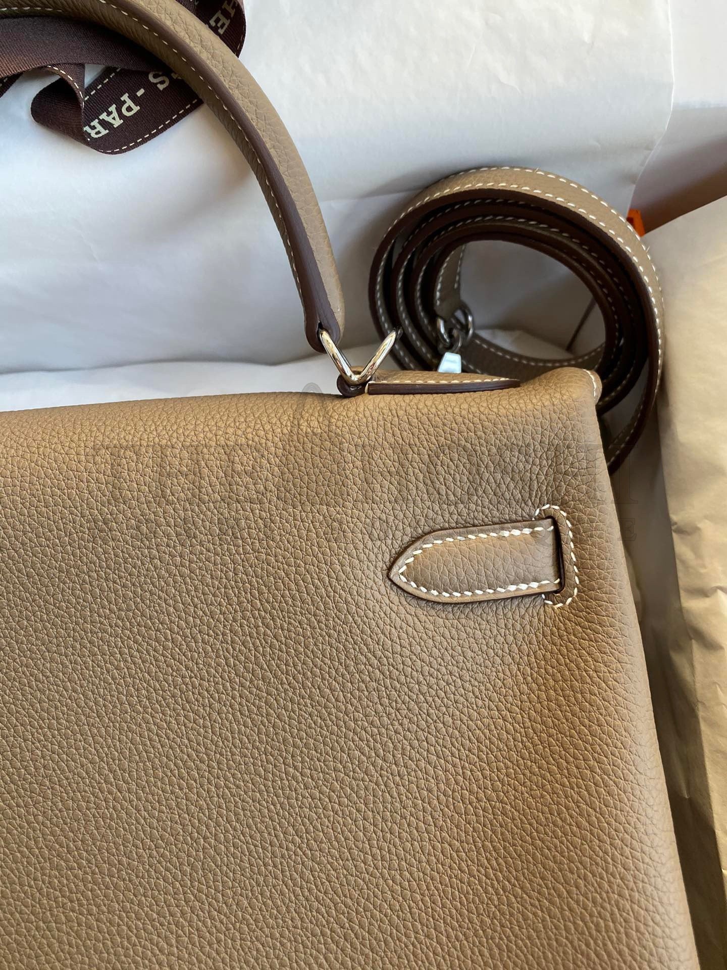 H**me5 Kelly Retourne 32 Handmade Bag In Taupe Clemence Leather Master Quality