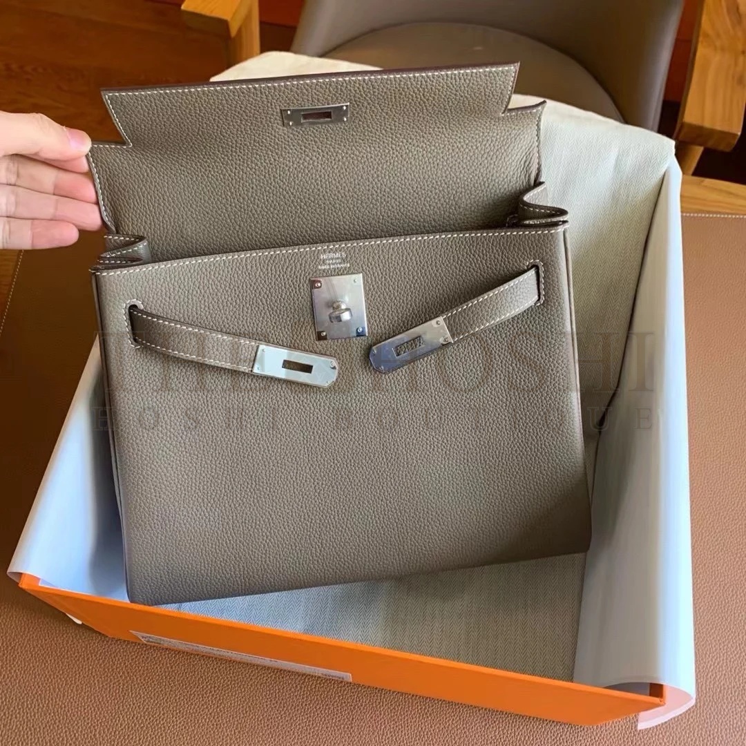 H**me5 Kelly Retourne 28 Handmade Bag In Taupe Togo Leather Master Quality