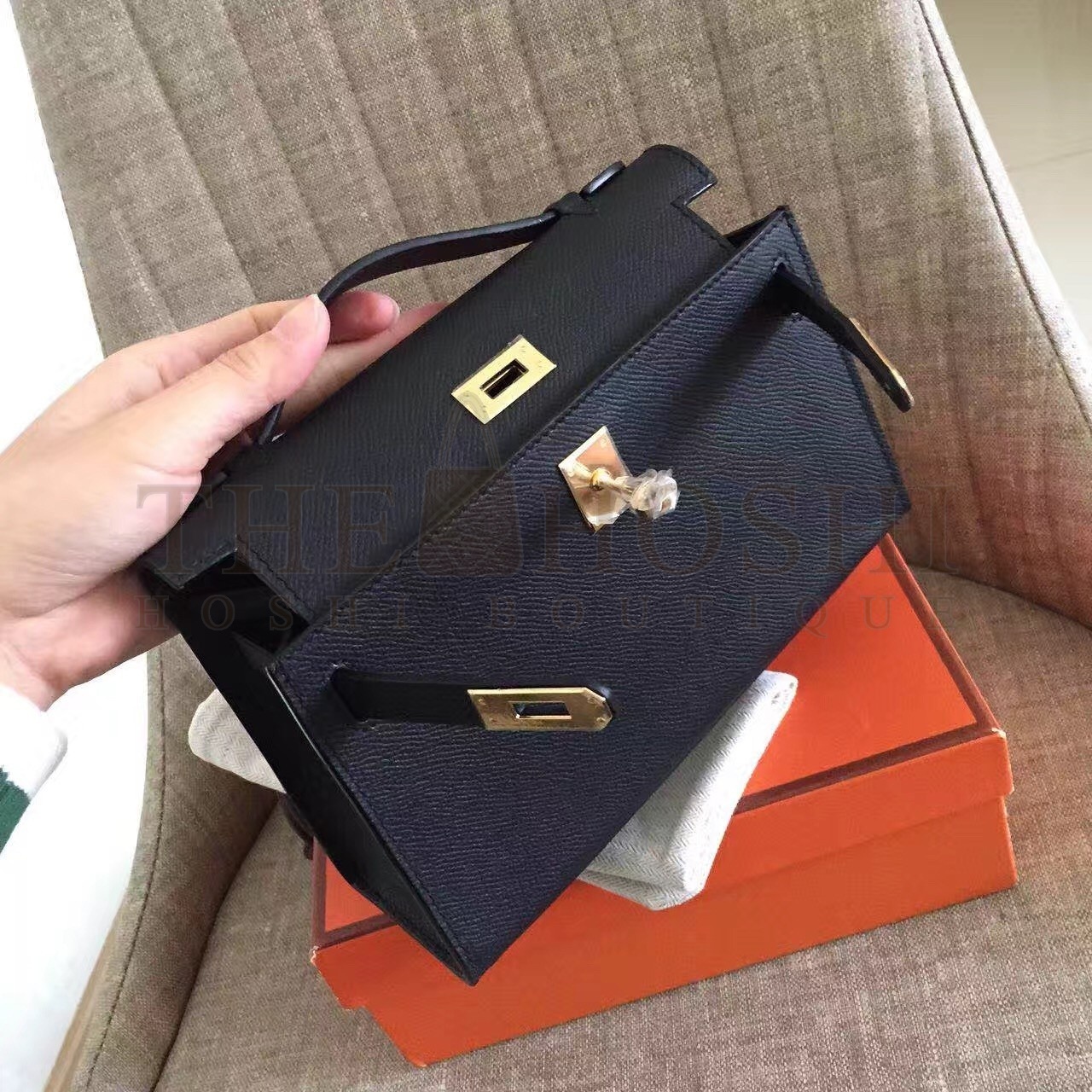 H**me5 Black Kelly Pochette Epsom Handmade Bag Master Quality