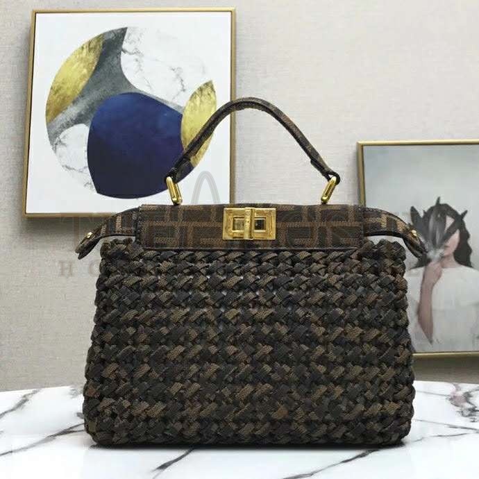 F**di Women Peekaboo Iconic Mini Jacquard Fabric Interlace Bag FF Master Quality