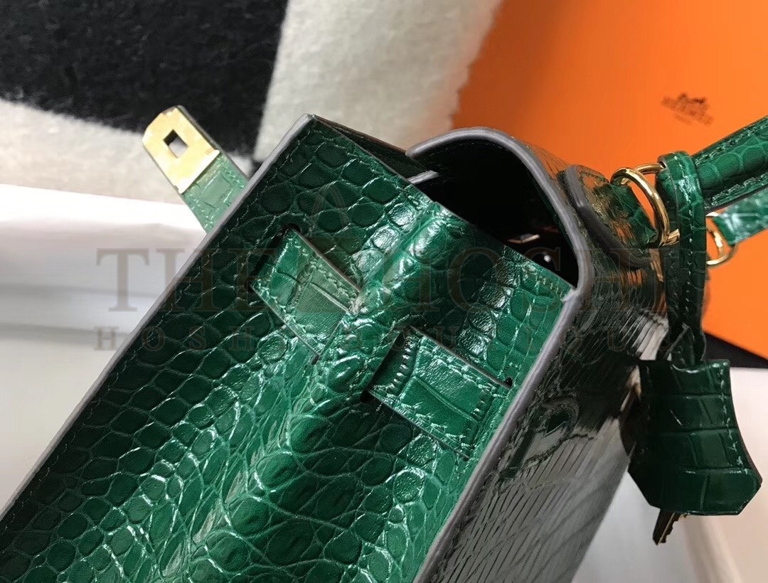 H**me5 Kelly 28cm Bag In Green Embossed Crocodile GHW Master Quality