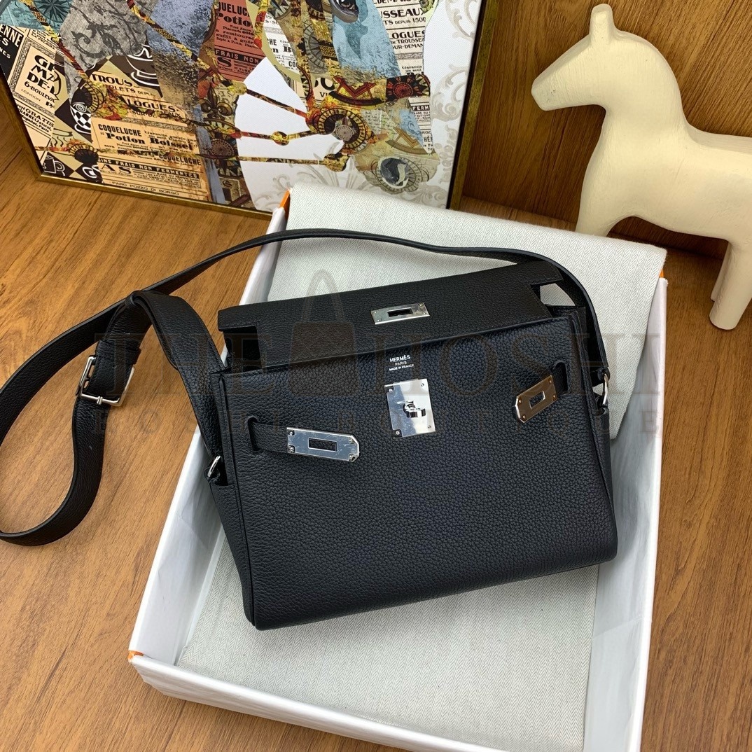 H**me5 Kelly Messenger Bag in Black Clemence Leather Master Quality