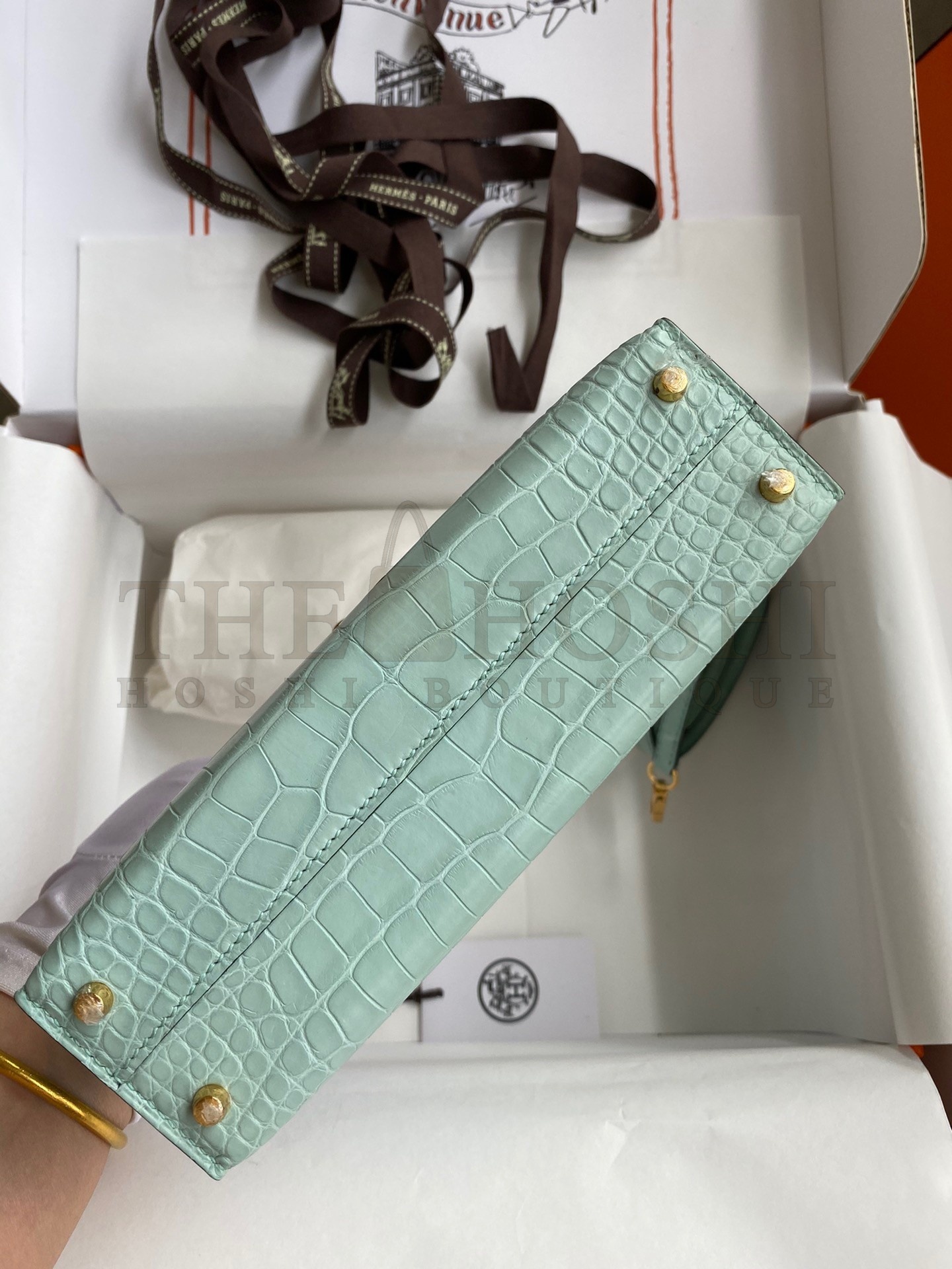 H**me5 Kelly Mini II Sellier Handmade Bag In Vert D