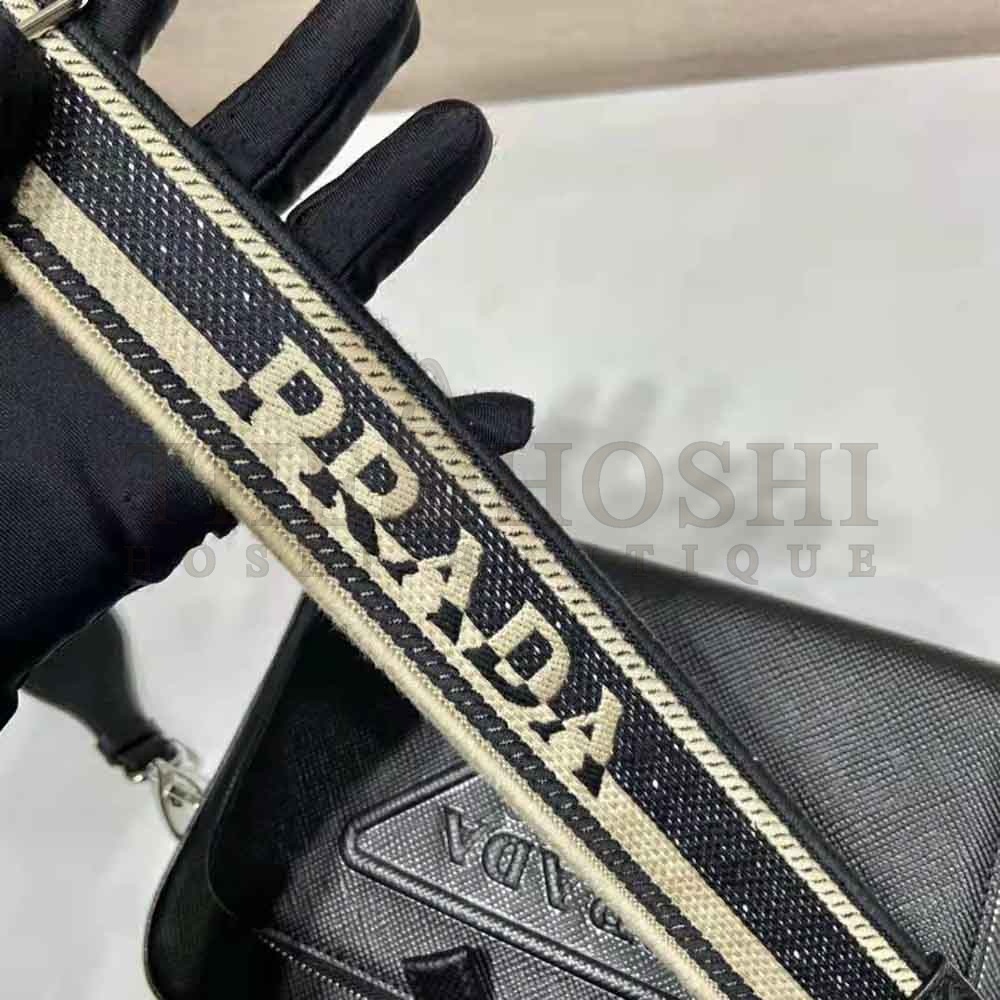 Pra*a Women Saffiano Leather Shoulder Bag With Iconic Pra*a Material-Black Master Quality