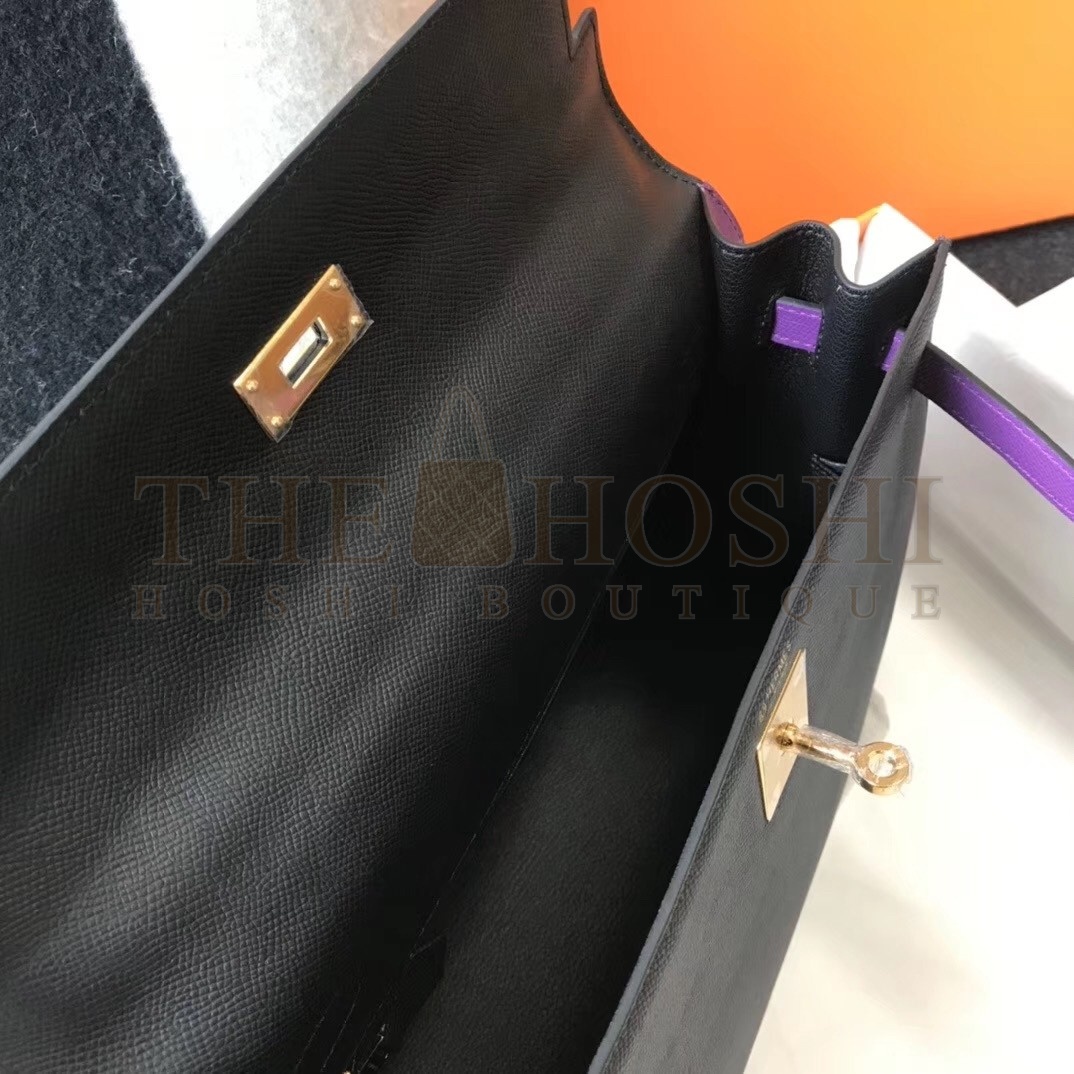 H**me5 Bi-color Kelly 32cm Epsom Bag Black/Purple GHW Master Quality
