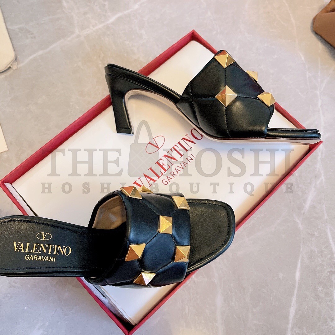 Va1e*ntin0 Roman Stud Slide Sandals 65mm In Black Leather Master Quality