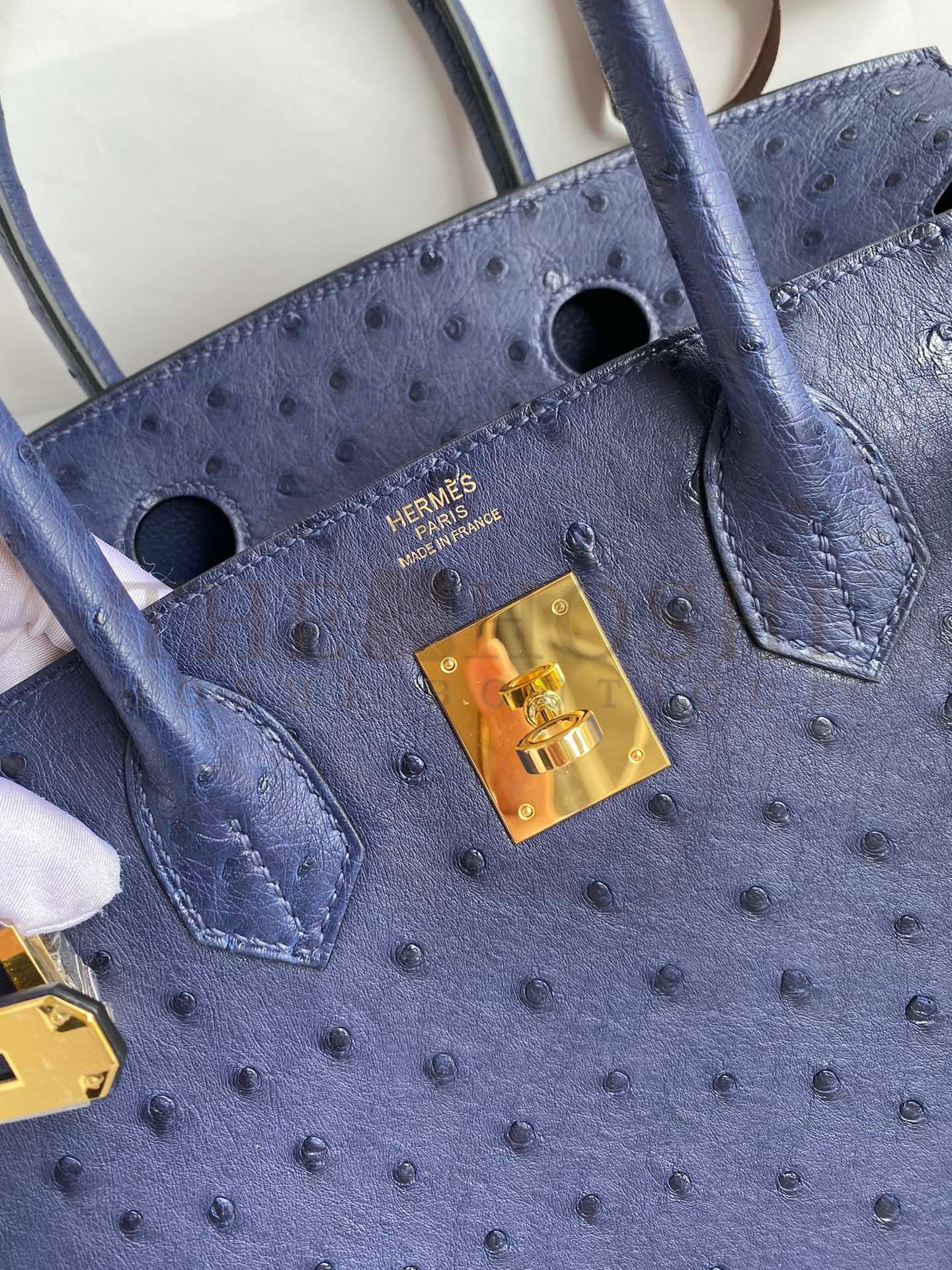 H**me5 Birkin 30 Retourne Handmade Bag In Blue Iris Ostrich Leather Master Quality