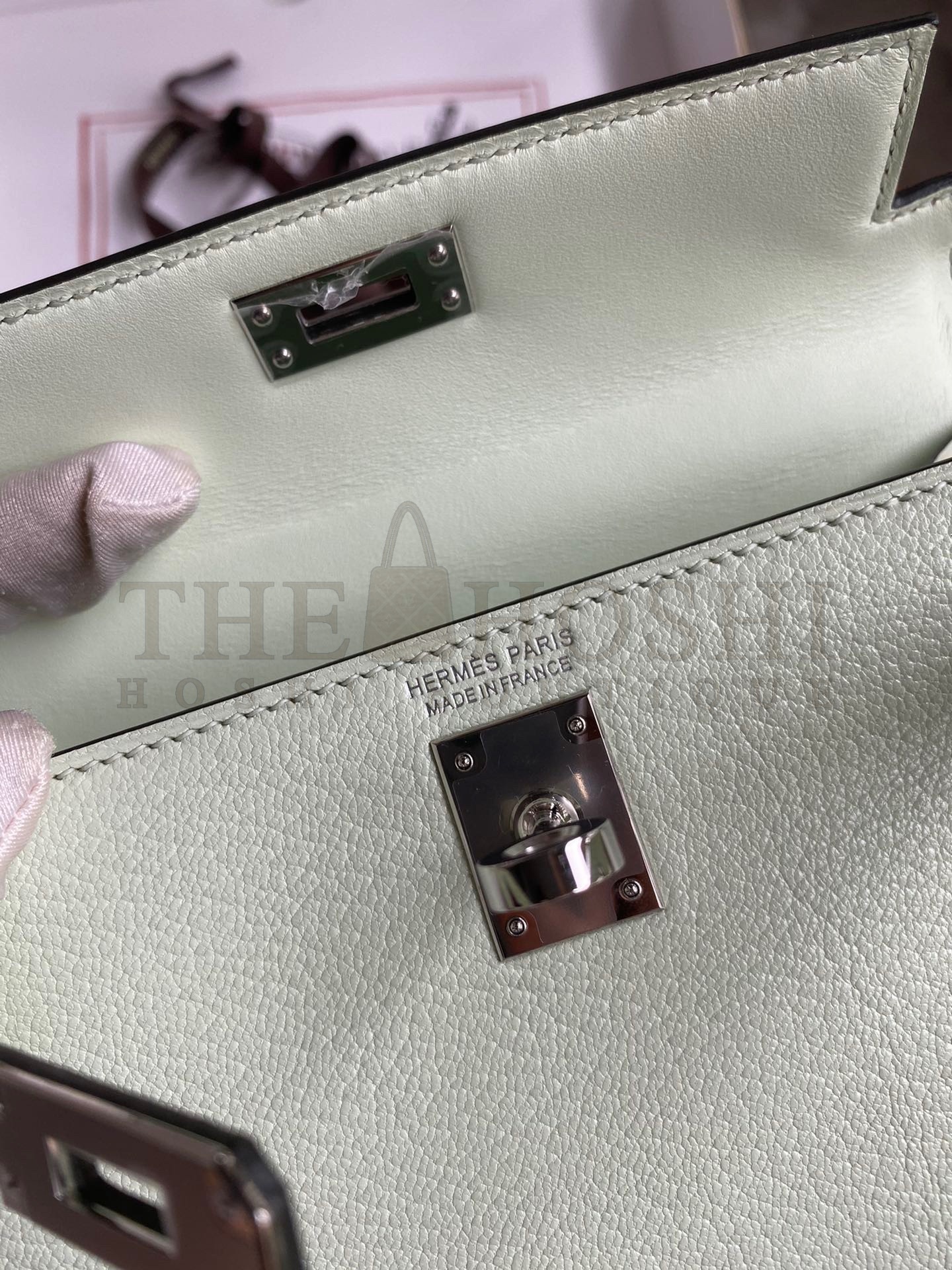 H**me5 Kelly Mini II Sellier Handmade Bag In Vert Fizz Chevre Mysore Leather Master Quality