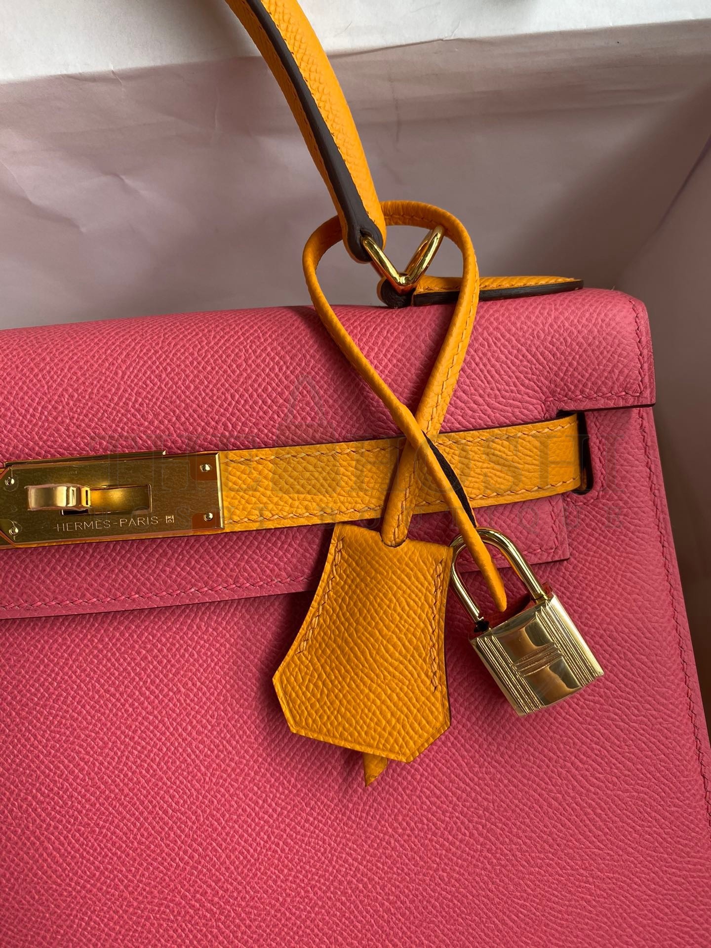 H**me5 Kelly Sellier 28 Bicolor Bag in Rose Lipstick and Yellow Epsom Calfskin Master Quality