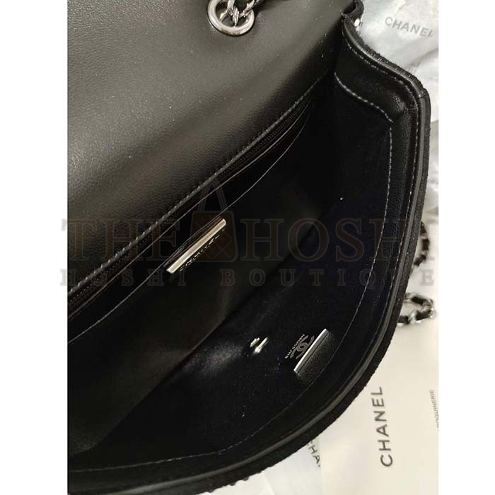 Ch**el CC Women Mini Flap Bag Satin Strass Silver-Tone Metal Silver Master Quality