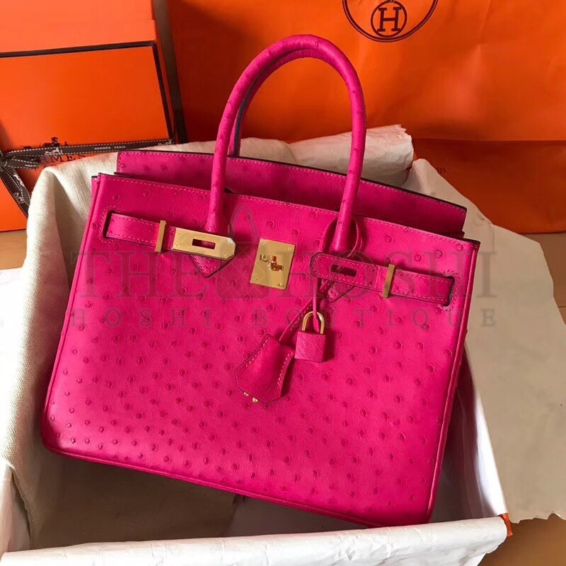 H**me5 Rose Red Birkin 30cm Ostrich Handmade Bag Master Quality
