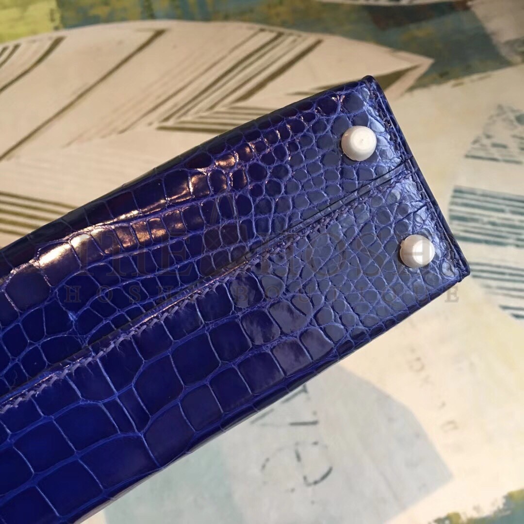 H**me5 Blue Alligator Kelly Mini II Handmade Bag Master Quality